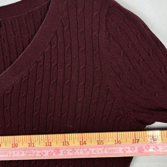 Talbots Petite Sweater Womens Medium Burgundy Cable Knit V Neck - Picture 8 of 11